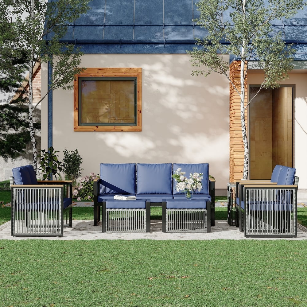 EROMMY Outdoor Furniture Sets - 5/6/7 Piece All-Weather Conversation Sets w Table & Ottoman, Sectional Sofa & Chairs for Patio