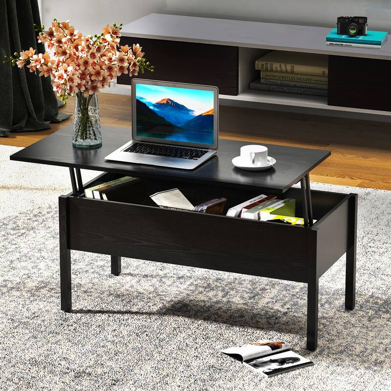 Modern Lift Top Coffee Table With Hidden Storage Compartment - Black