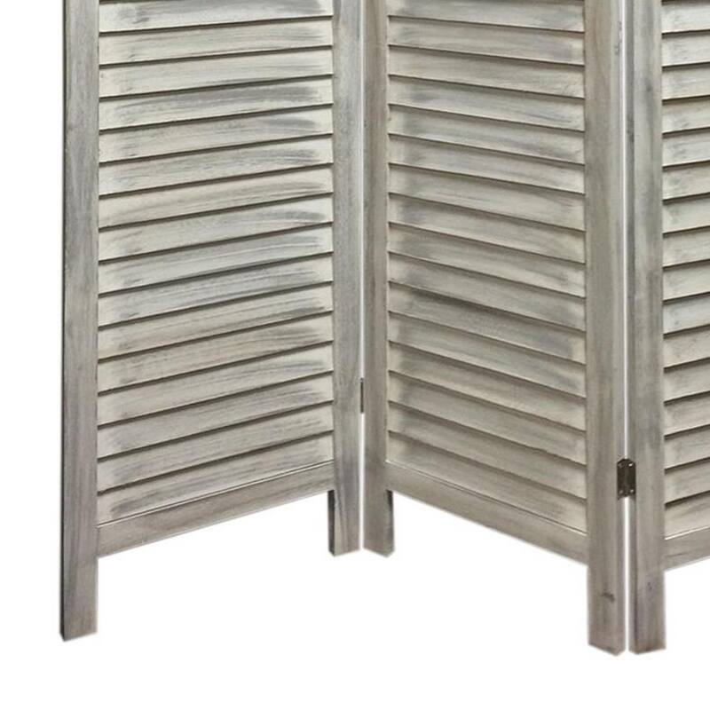 67 Inch 3 Panel Shutter Screen with Fitted Slats, Weathered White