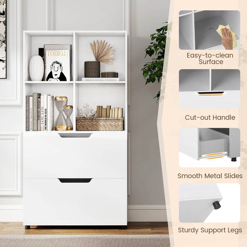 Costway 2PCS 51” 5-Tier 4-Cube Bookcase with 2 Drawers for Living - See Details