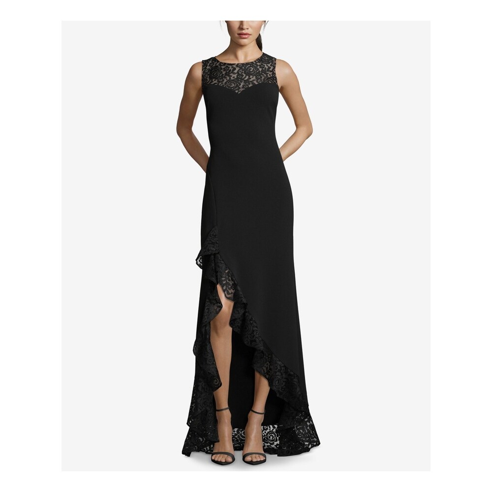 betsy & adam chiffon ruffle maxi gown