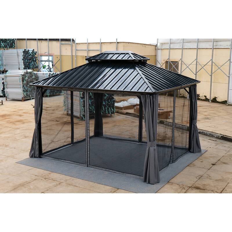 10x10FT Aluminum Permanent Hardtop Gazebo with Steel Canopy for Outdoor Patio, Garden, Backyard