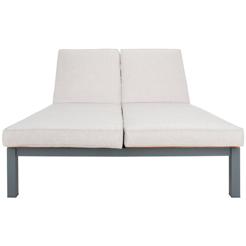 SAFAVIEH Outdoor Francka Adjustable Double Lounge Chair with Side Table - 83 In. W x 52 In. D x 15.8 In H - 83Wx52Dx16H