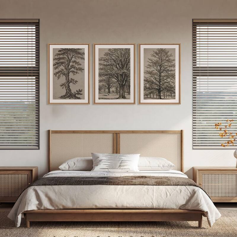 Neutral Tree Sketch Framed Canvas Wall Art Set
