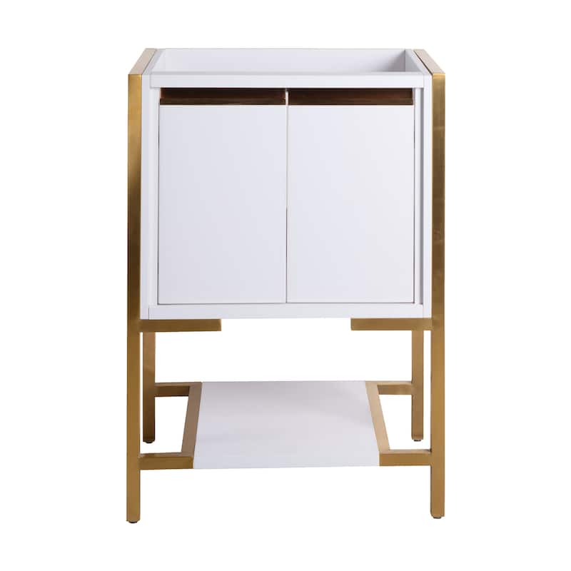 Marseille 24 Bathroom Vanity In White And Brushed Gold Cabinet Only (Sm-Bv217Wbg)