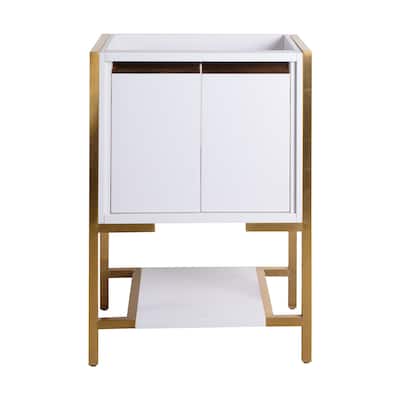 Marseille 24 Bathroom Vanity In White And Brushed Gold Cabinet Only (Sm-Bv217Wbg)