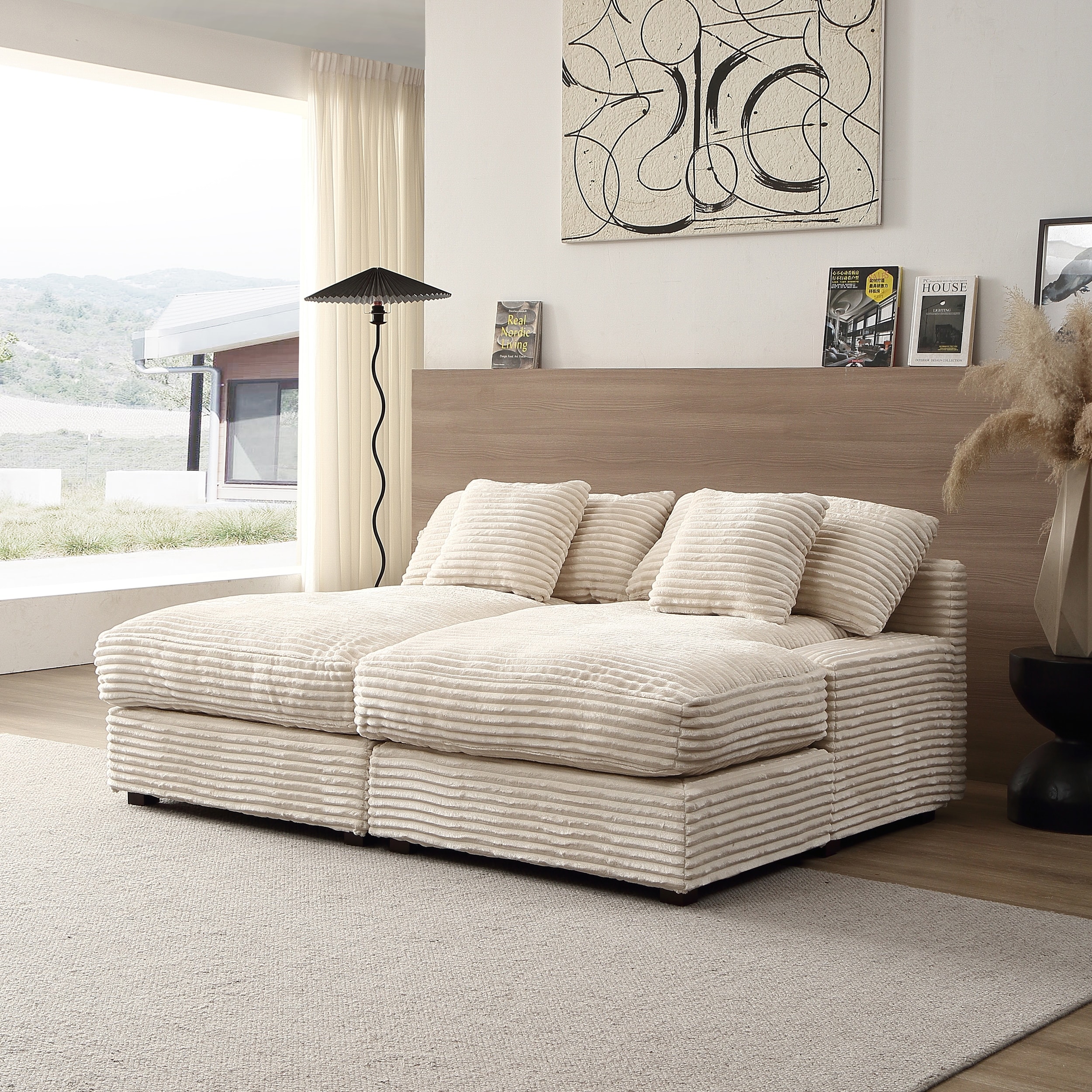 Modern Chaise Lounge Sofa for Living Room Corduroy Sleeper Sofa Bed Lazy Recliner Couch Floor Daybed VACUUM COMPRESSION On Sale Bed Bath Beyond 40599836
