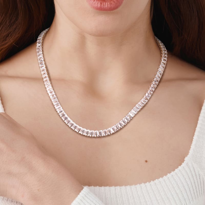 Miadora 73 1/2ct TGW Created White Sapphire Tennis Necklace in Sterling Silver