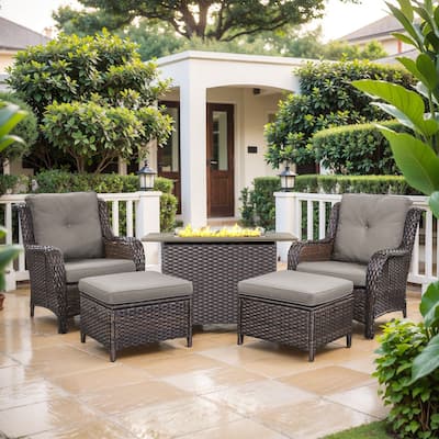 Fire Pit Table with Patio Chairs Ottomans Brown-Grey - Brown