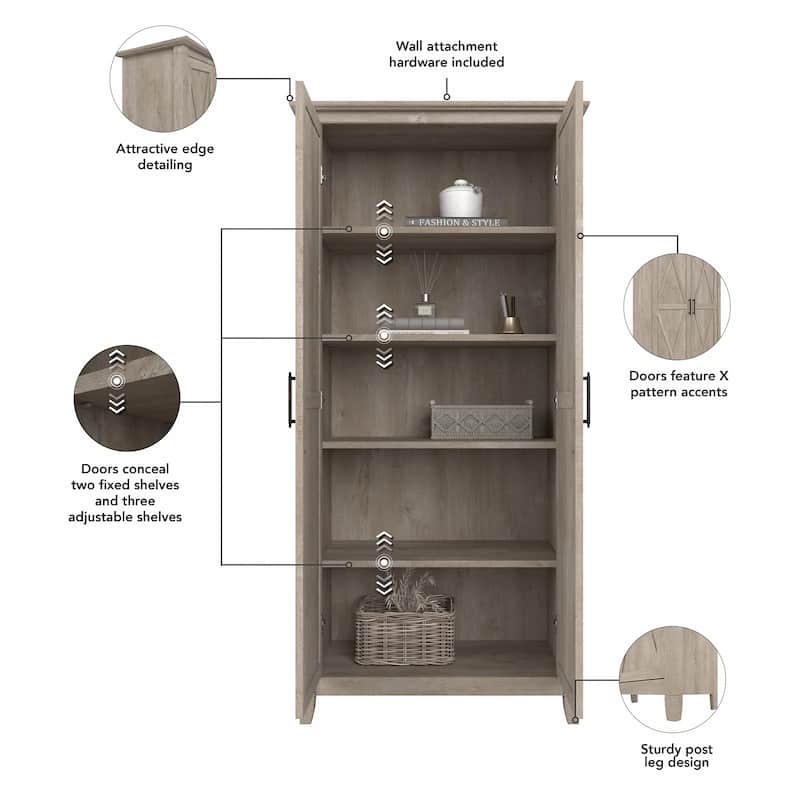 Key West Tall Storage Cabinet with Doors and Shelves by Bush Furniture