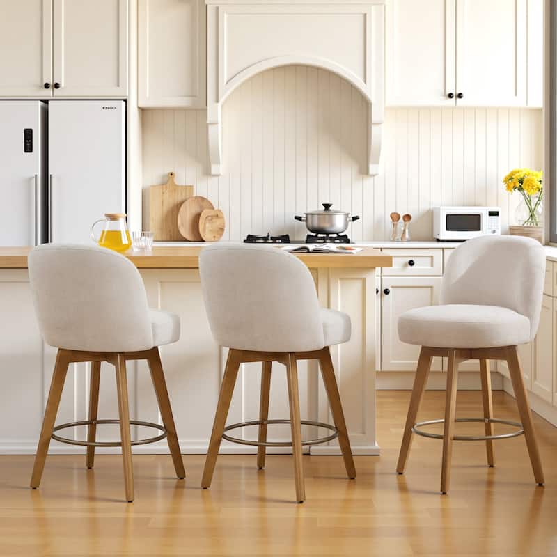 Fabric Upholstered Counter Height Swivel Bar Stools - 37.8"H x 19.7"W x 23.2"D