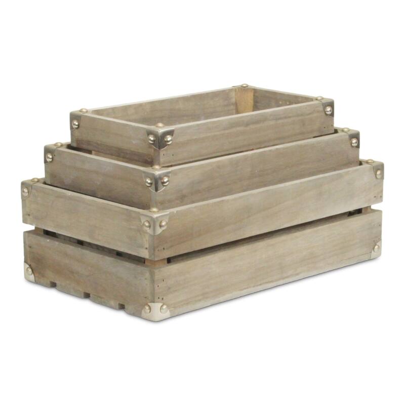 Rustic Farmstead Dark Brown Wooden Studded Crate Set