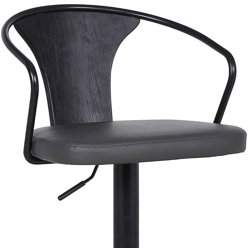 Black Faux Leather Adjustable Swivel Bar Stool with Iron Frame and Footrest - 19” x 20” x 43” (D x W x H)