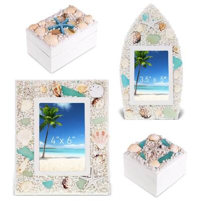 CoTa Global Beach Decorations Set of 4 - Nautical Decor Accent - 11.5 x 6.5 x 1.5 inches