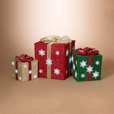 Set of 3 Battery Operated Lighted Collapsible Gift Boxes - Multi - 23.5x23.5x28