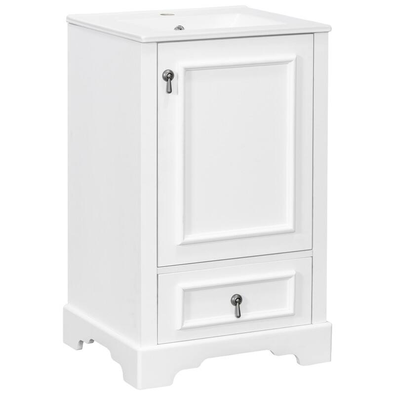 20" Bathroom Vanity with Ceramic Sink, Soft Close Door, Adjustable U-Shaped Shelf