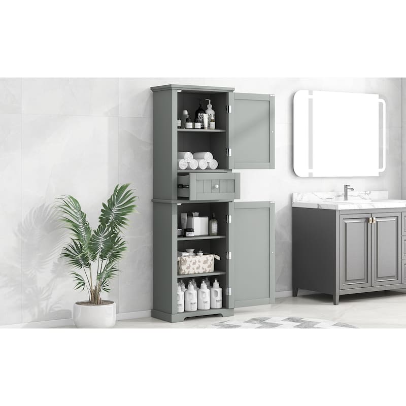 Double Door Wood Bathroom Storage Cabinet with Drawers, Shelves