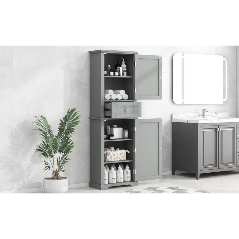 GDFStudio - Emery Tall Freestanding Bathroom Storage Cabinet with Drawer and Adjustable Shelves