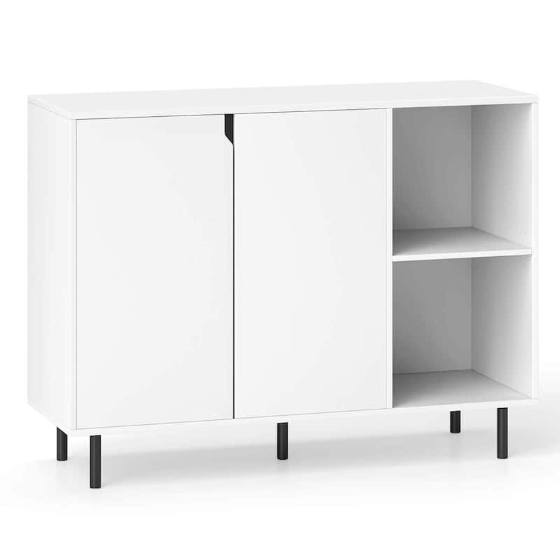 Buffet Cabinet Wooden Sideboard Anti-Toppling Device Modern Furniture - White + Black