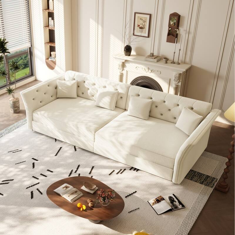 100" Velvet Convertible Sofa Bed with with Fabric Flower Tufted Design