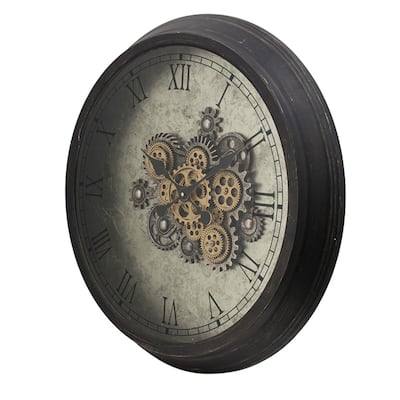 Round Exposed Gears Wall Clock - 27.75" - Gray and Black