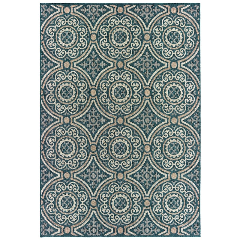 Vista Home Higgins Panel Medallion Indoor/ Outdoor Area Rug by Havenside Home - 7'10" x 10' - Blue/Grey