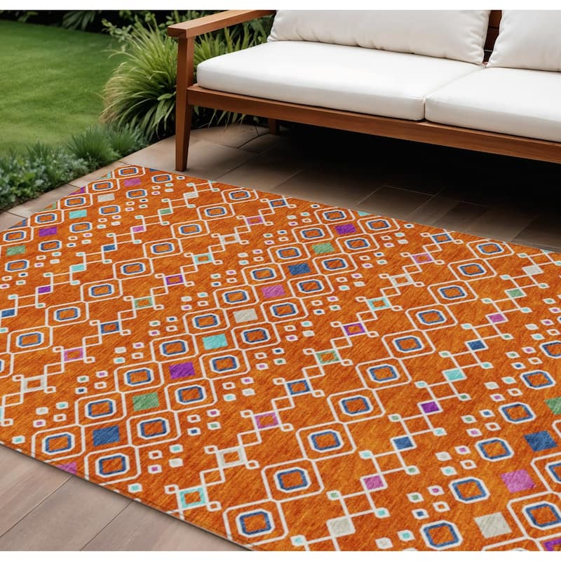 HomeRoots Geometric Modern Rectangle Outdoor Rug - 9' X 12'