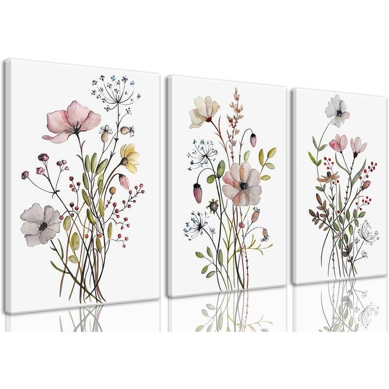 Wildflower Canvas Wall Art Pink Watercolor Botanical Floral - 16 x 24