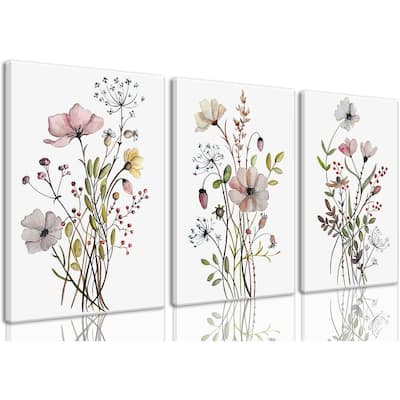 Wildflower Canvas Wall Art Pink Watercolor Botanical Floral