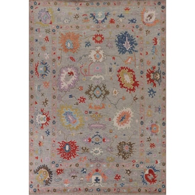 Floral Oushak Oriental Area Rug Hand-Knotted Wool Carpet - 9'1" x 11'9"
