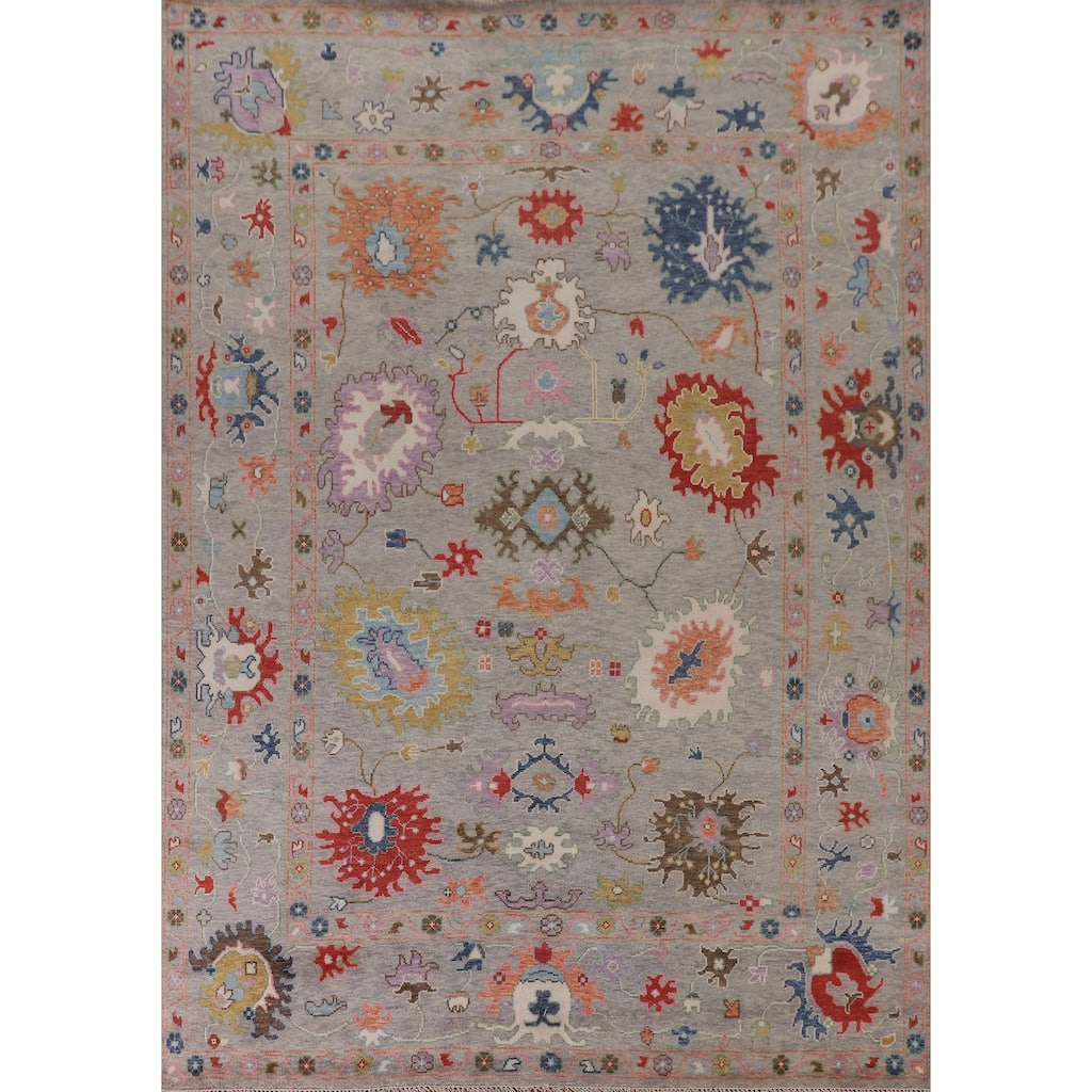 Floral Oushak Oriental Area Rug Hand-Knotted Wool Carpet - 9'1" x 11'9"