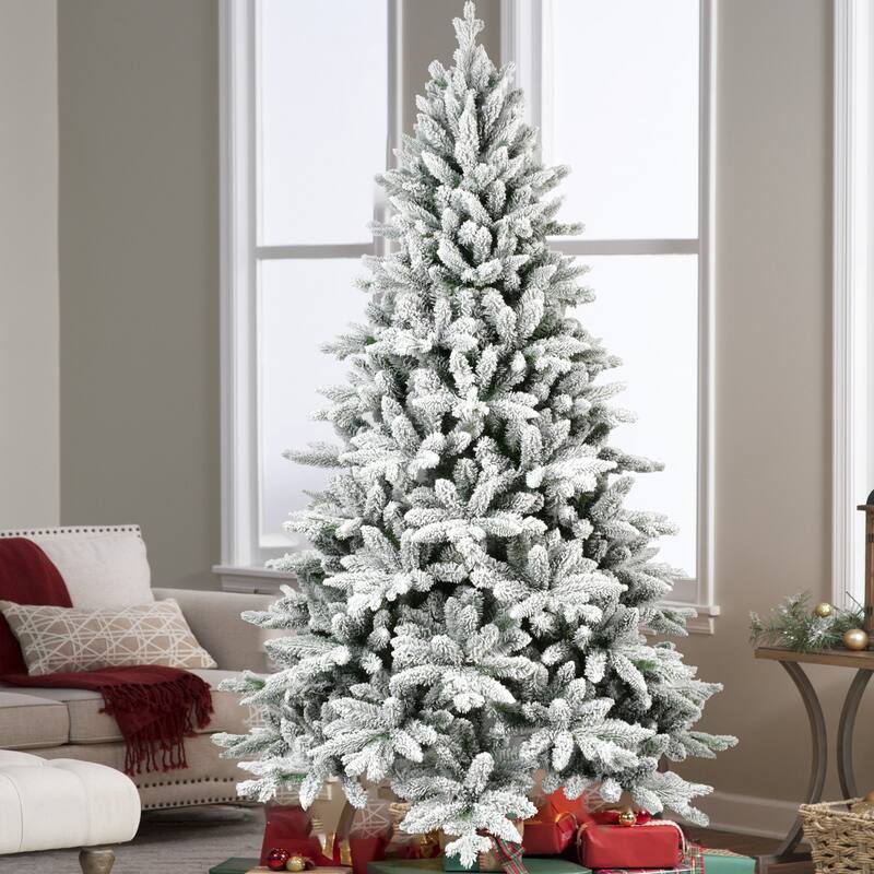 5ft Flocked Christmas Tree with 768 Tips,Realistic PE+PVC Snowy Hinged Tree with Metal Stand,Full Artificial Xmas Tree