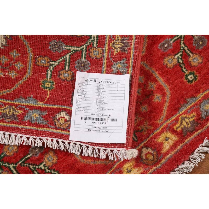Kazak Oriental Foyer Rug Handmade Red Floral Wool Carpet - 2'0" x 3'0"