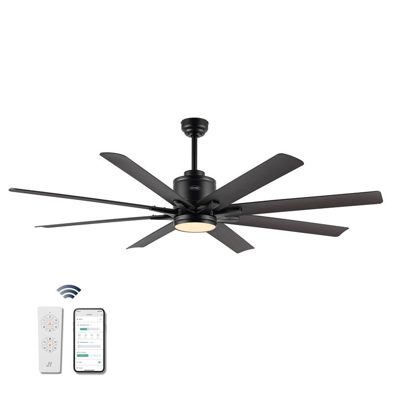 Miranda 66" 1-Light Contemporary Iron Mobile-App/Remote-Controlled 6-Speed Ceiling Fan with Integrated LED Light by JONATHAN Y