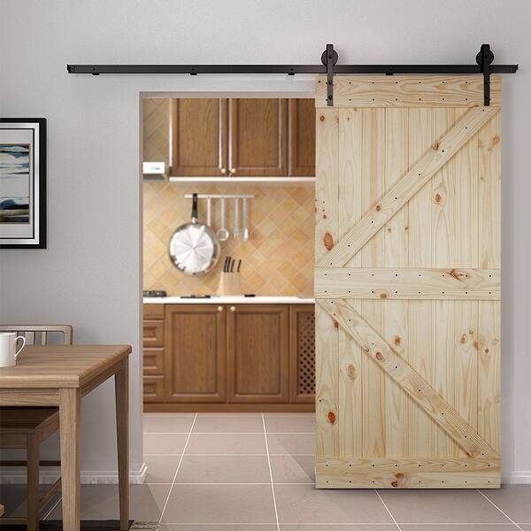 Shop Belleze 36 X84 Sliding Barn Door Natural Pine Unfinished
