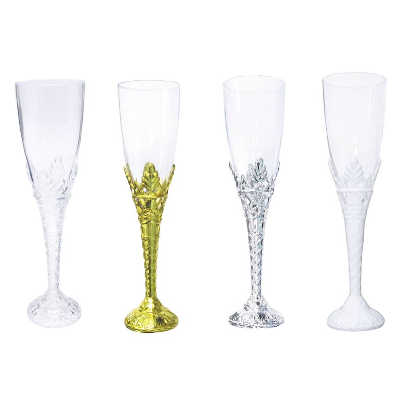 Set of 18 Pcs Clear Plastic Champagne Flute Disposable Cup 8in - 8" H x 2.25" D - 8" H x 2.25" D
