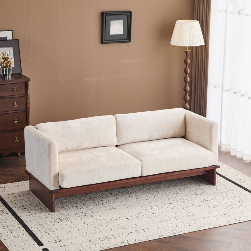 77 inch Square Arm Modern 3 Seater Boucle Sofa Upholstered Couch with Solid Wood Base