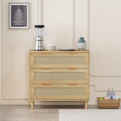 31.50" Rattan Storage Sideboard Cabinet with 3 Drawers - Brown
