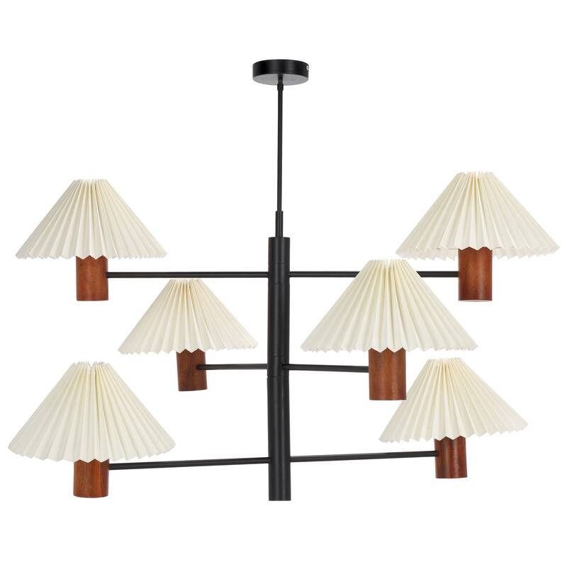 SAFAVIEH Jonnah 6 Light 41-inch Mango Wood & Iron Pendant - 45"W x 45"D x 34"H