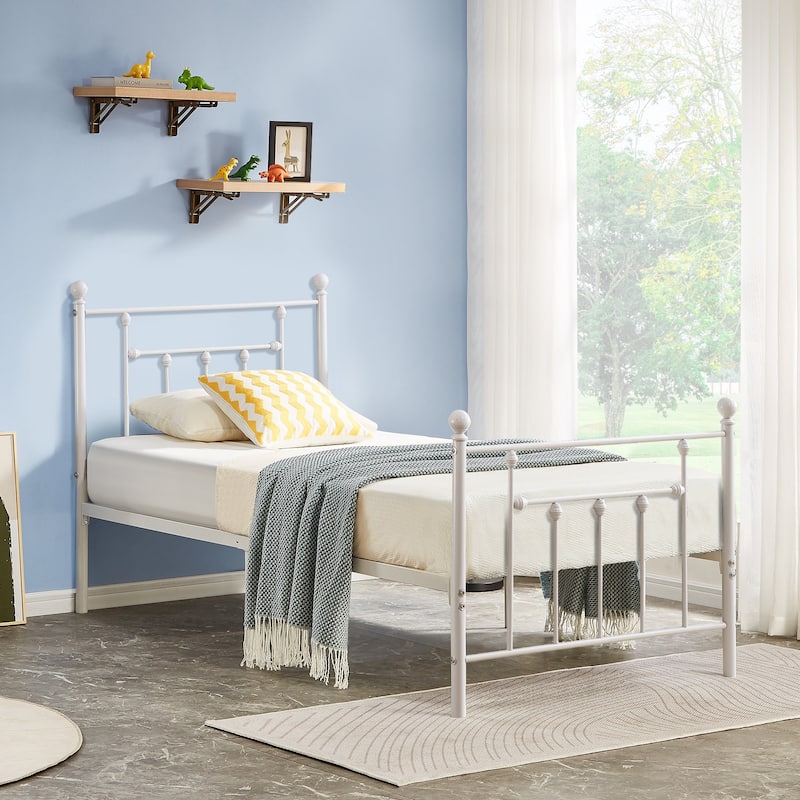 VECELO Metal Platform Bed Frame with Headboard and Footboard Heavy Duty Slat Support Underbed Storage Space Victorian Style