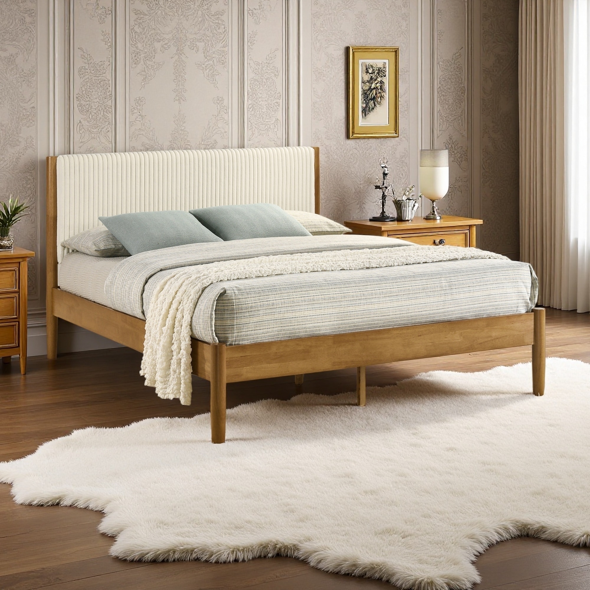 2-Piece Rubberwood Platform Bedroom Set with Nightstand