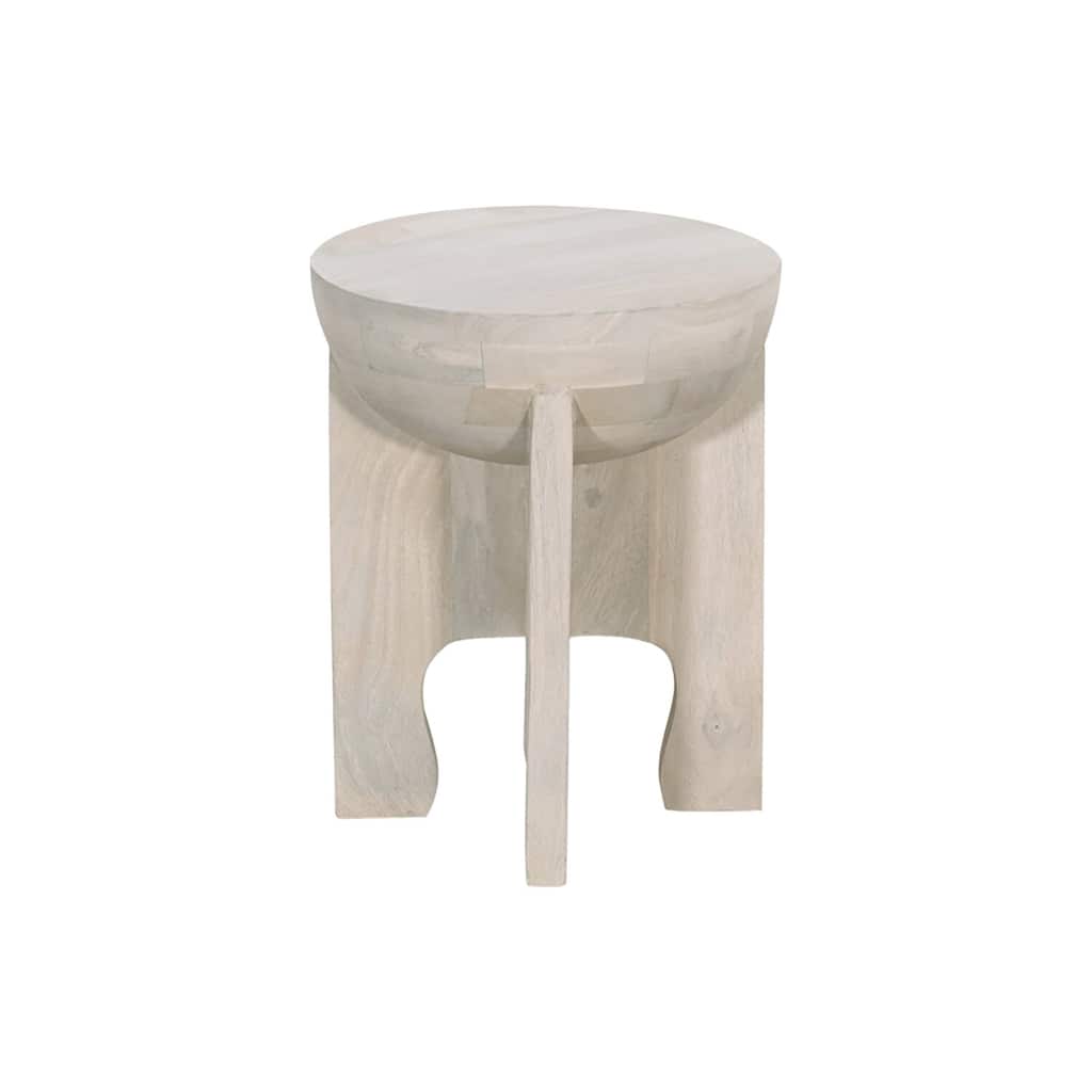 16 in. Washed White Round Wood End Table, Sturdy Build End Side Table for Living Rooms