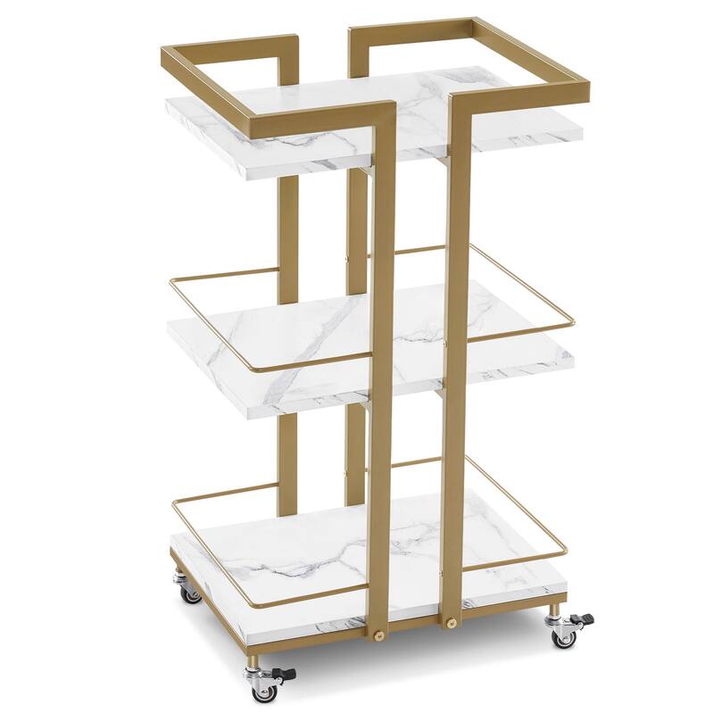 Modern Metal Storage 3-Tier Rolling Kitchen Utility Cart - 16.9" ( L ) x 13.0" ( W ) x 29.5" ( H ) - White