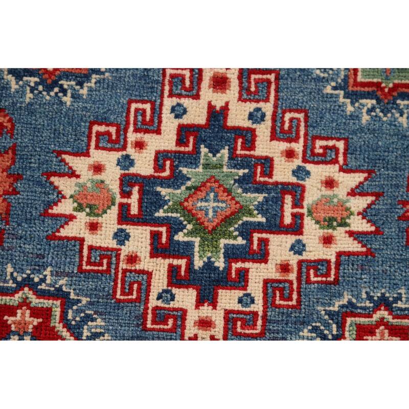 Blue Kazak Foyer Rug Handmade Geometric Wool Handmade Wool Carpet - 2'9" x 4'2"