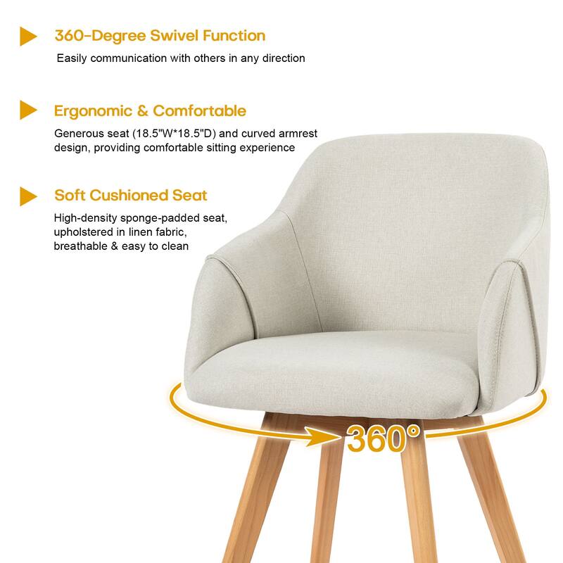 Upholstered Swivel Dining Chairs Set of 2 with Solid Wood Legs - 33.1" H x 21.5" W x 22.5" D