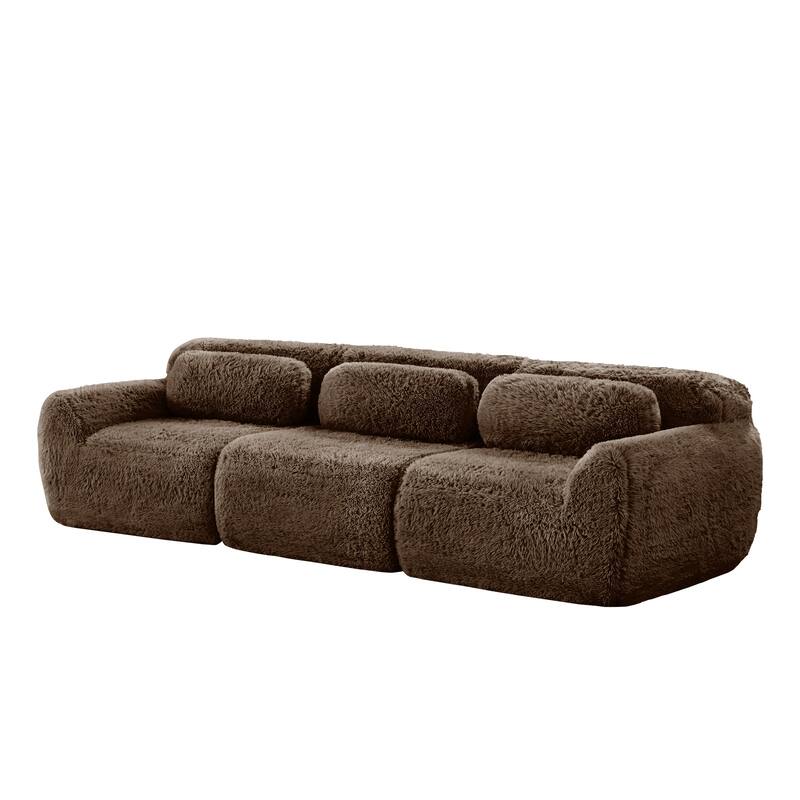 Anmytek 114'' Modern Modular Sectional Sofa - Soft Fluffy Plush Fabric Ergonomic Design Vacuum Compressed