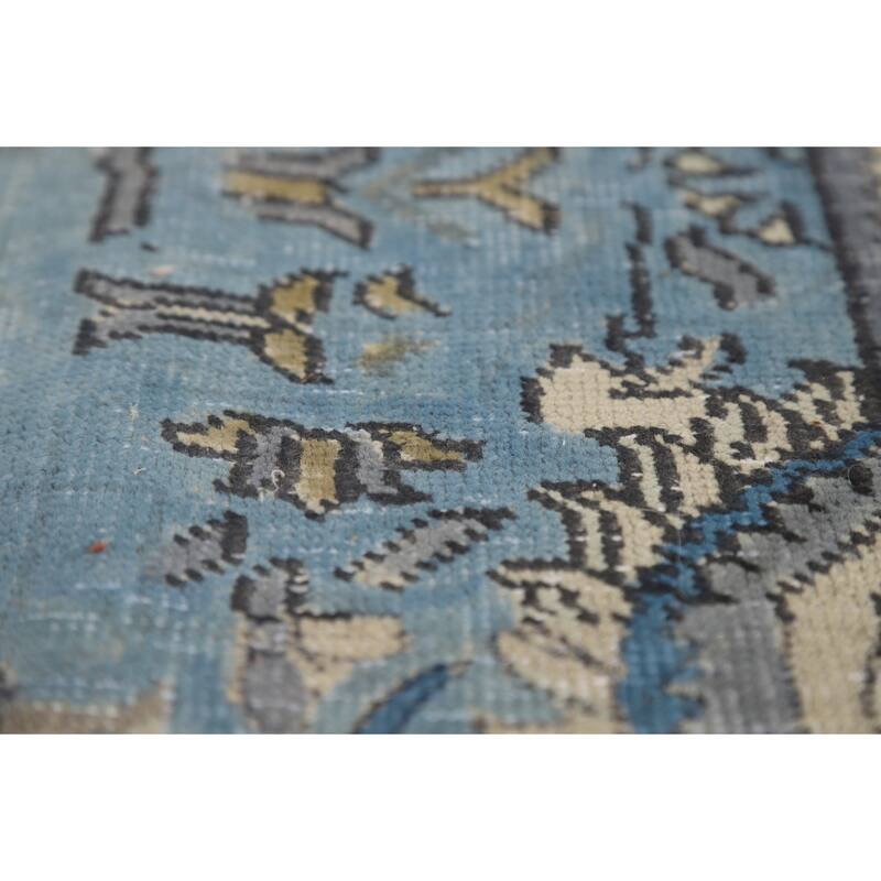 Geometric Blue Tabriz Persian Area Rug Floral Handmade Wool Carpet - 6'7"x 9'6"