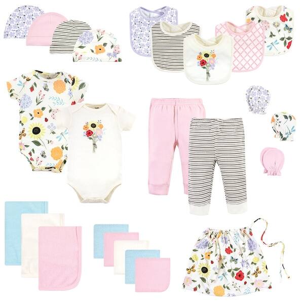 slide 1 of 1, Touched by Nature Baby Girl Organic Cotton Layette Set and Giftset, Flutter Garden, 0-6 Months - Flutter Garden 0-6 Months - Flutter Garden