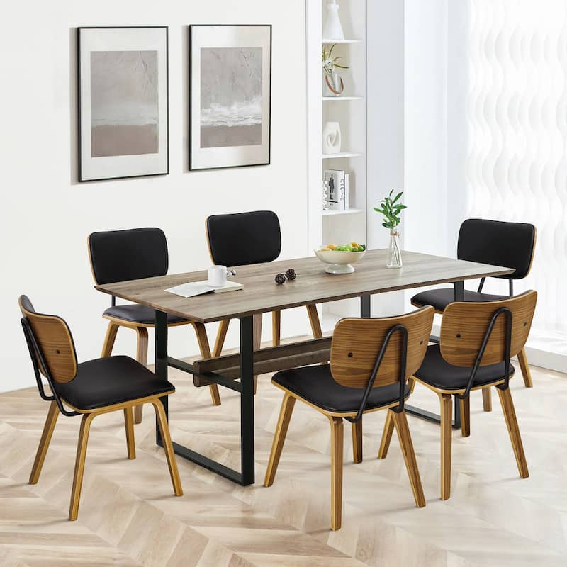 Faux Leather Upholstered Dining Chairs Set of 2/4 with Wood Legs - 32.3"H x 18.5"W x 21.8"D