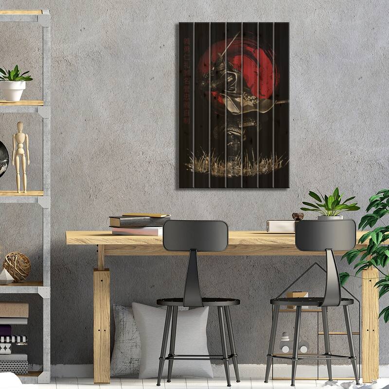 Bushido Samurai Attacking Print On Wood by Cornel Vlad - Multi-Color